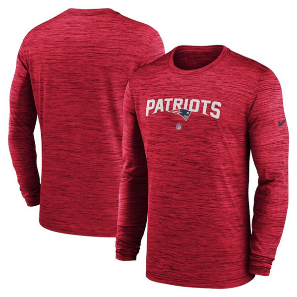 Men's New England Patriots Red Sideline Team Velocity Performance Long Sleeve T-Shirt